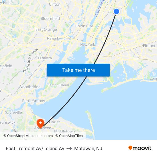 East Tremont Av/Leland Av to Matawan, NJ map