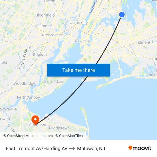 East Tremont Av/Harding Av to Matawan, NJ map
