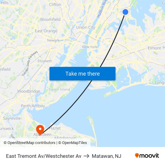 East Tremont Av/Westchester Av to Matawan, NJ map