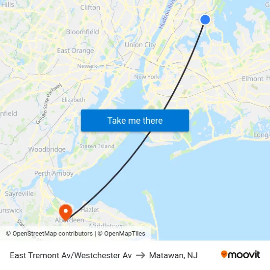 East Tremont Av/Westchester Av to Matawan, NJ map
