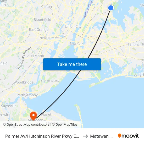 Palmer Av/Hutchinson River Pkwy East to Matawan, NJ map