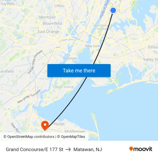 Grand Concourse/E 177 St to Matawan, NJ map