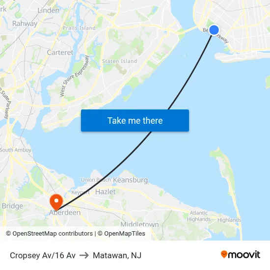 Cropsey Av/16 Av to Matawan, NJ map
