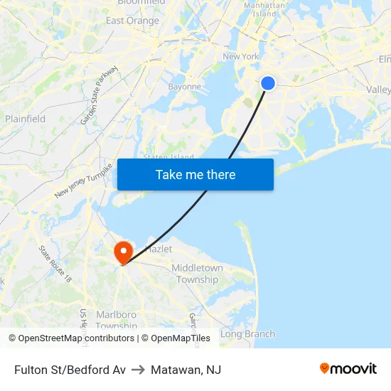Fulton St/Bedford Av to Matawan, NJ map