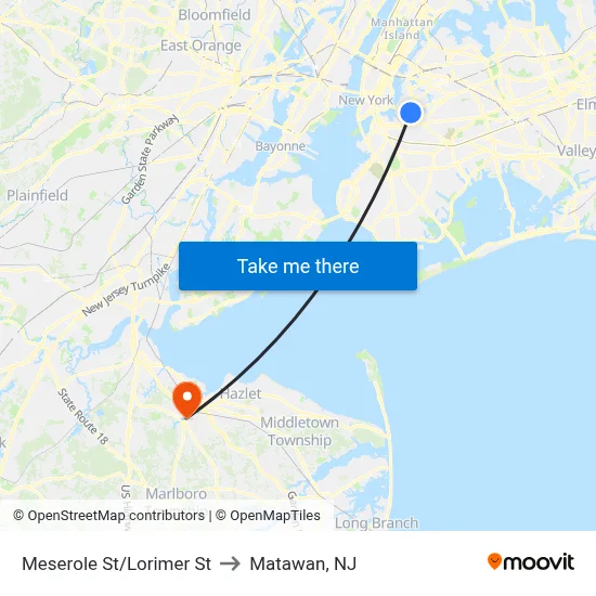 Meserole St/Lorimer St to Matawan, NJ map