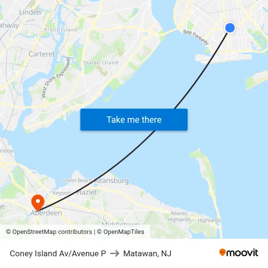 Coney Island Av/Avenue P to Matawan, NJ map