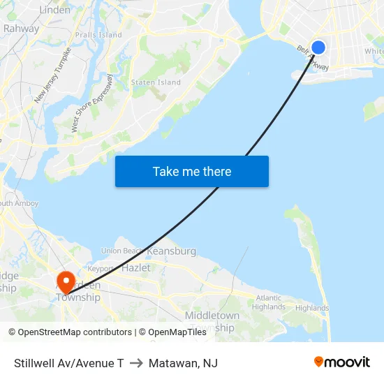 Stillwell Av/Avenue T to Matawan, NJ map