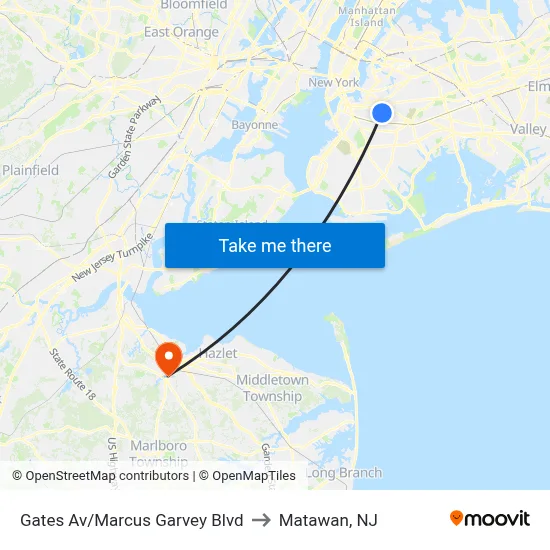 Gates Av/Marcus Garvey Blvd to Matawan, NJ map
