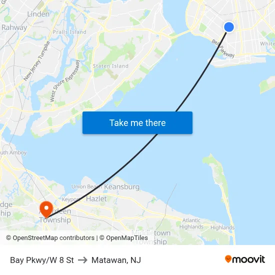 Bay Pkwy/W 8 St to Matawan, NJ map
