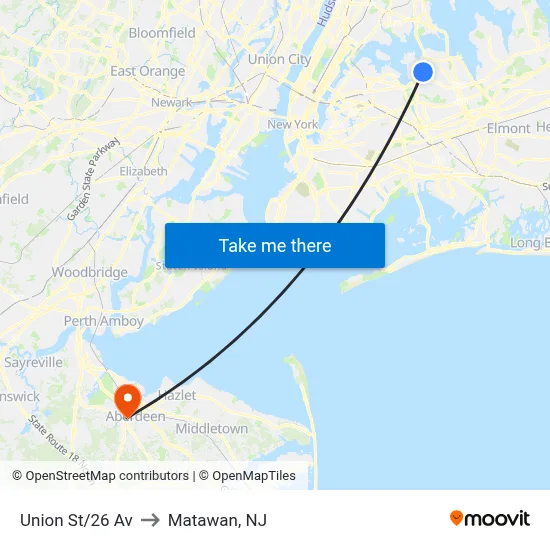 Union St/26 Av to Matawan, NJ map