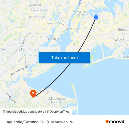 Laguardia/Terminal C to Matawan, NJ map
