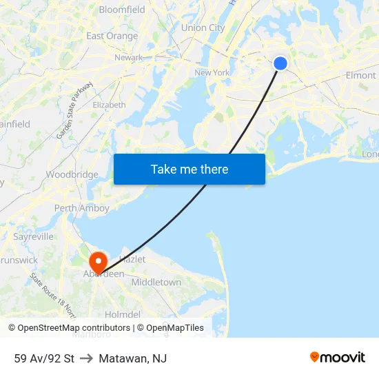59 Av/92 St to Matawan, NJ map