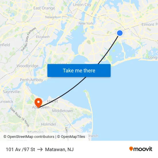 101 Av /97 St to Matawan, NJ map