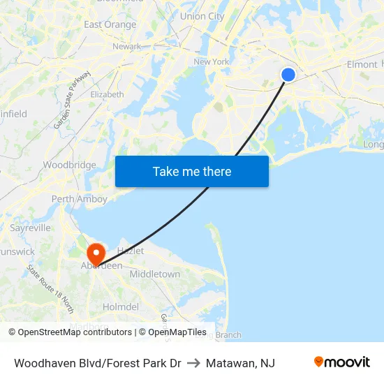 Woodhaven Blvd/Forest Park Dr to Matawan, NJ map