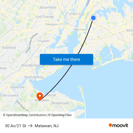 30 Av/21 St to Matawan, NJ map