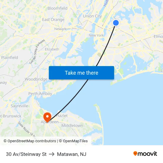 30 Av/Steinway St to Matawan, NJ map