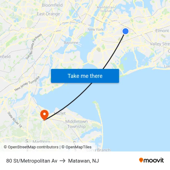 80 St/Metropolitan Av to Matawan, NJ map