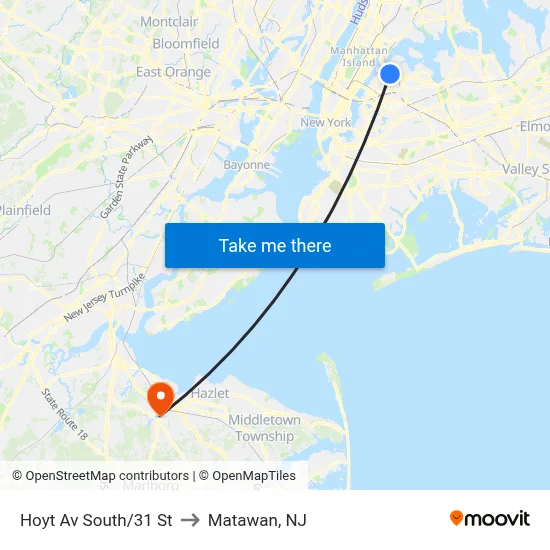 Hoyt Av South/31 St to Matawan, NJ map
