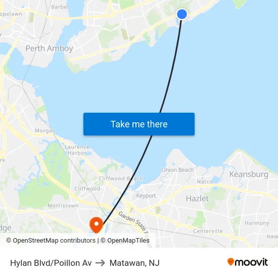 Hylan Blvd/Poillon Av to Matawan, NJ map