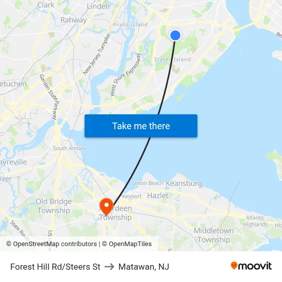Forest Hill Rd/Steers  St to Matawan, NJ map
