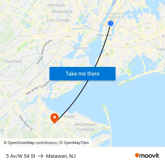 5 Av/W 54 St to Matawan, NJ map