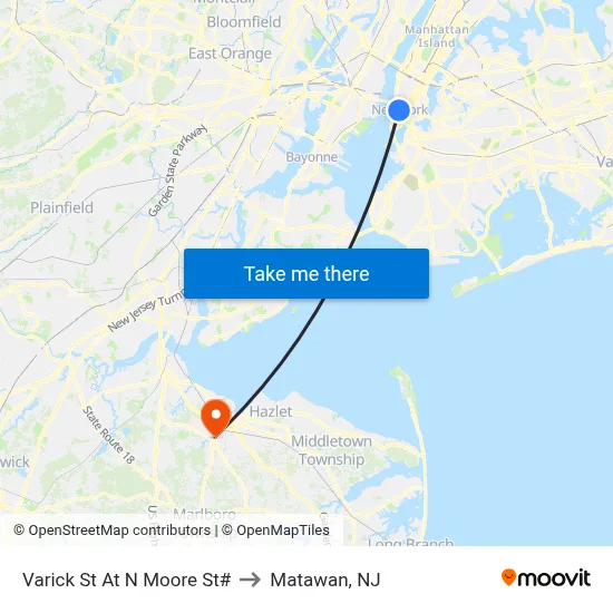 Varick St At N Moore St# to Matawan, NJ map