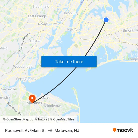Roosevelt Av/Main St to Matawan, NJ map