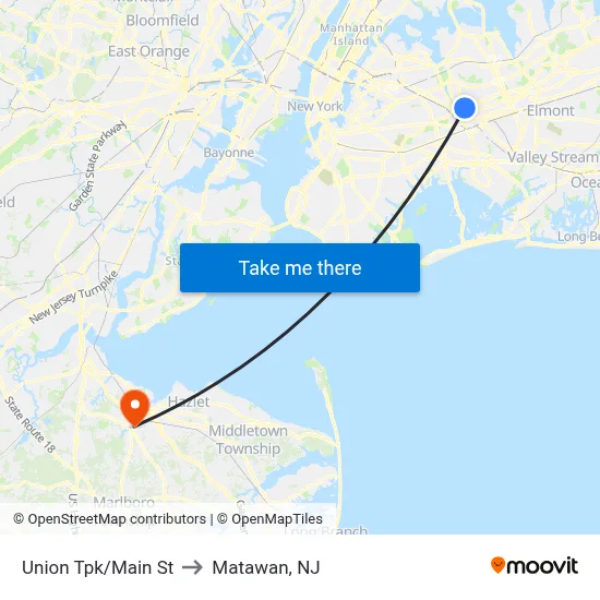Union Tpk/Main St to Matawan, NJ map