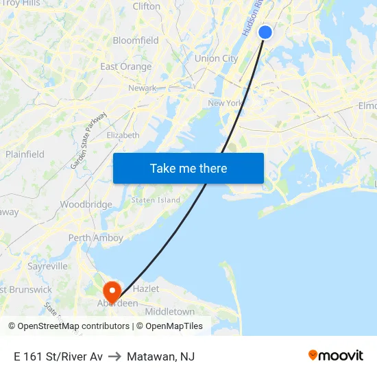 E 161 St/River Av to Matawan, NJ map