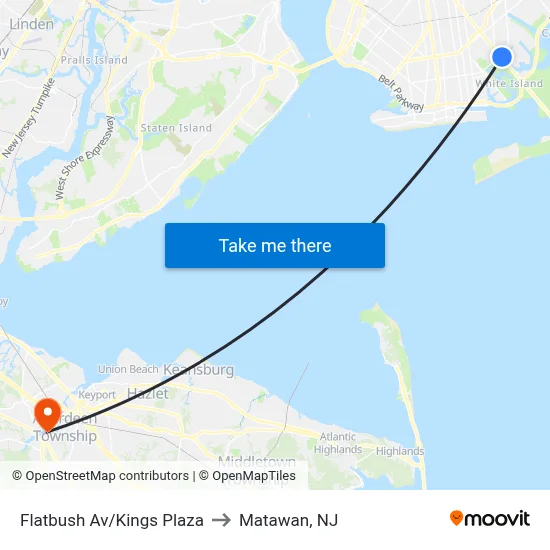 Flatbush Av/Kings Plaza to Matawan, NJ map