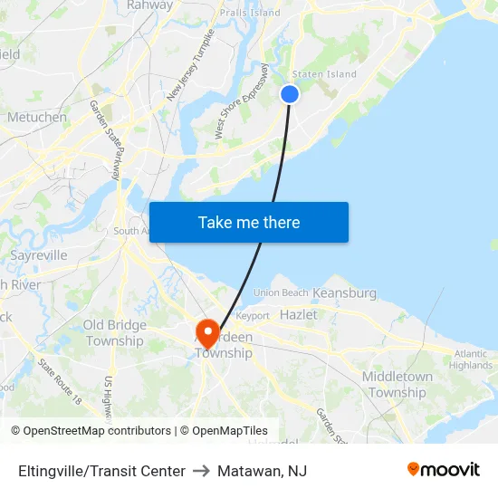 Eltingville/Transit Center to Matawan, NJ map