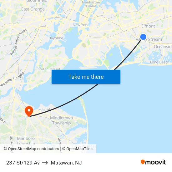 237 St/129 Av to Matawan, NJ map