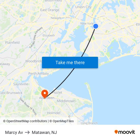 Marcy Av to Matawan, NJ map