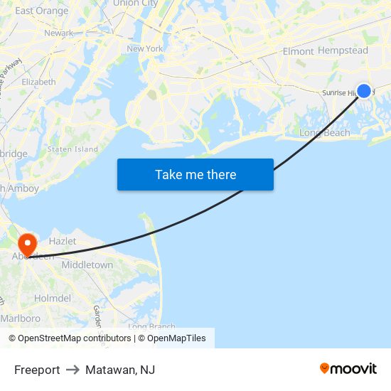 Freeport to Matawan, NJ map