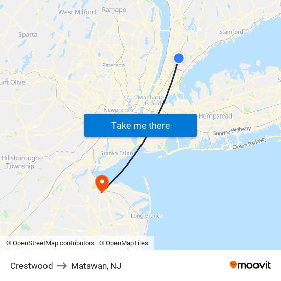 Crestwood to Matawan, NJ map