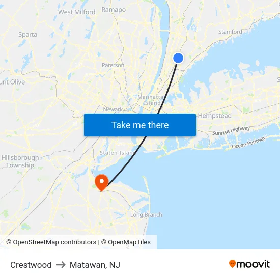 Crestwood to Matawan, NJ map