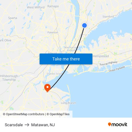 Scarsdale to Matawan, NJ map