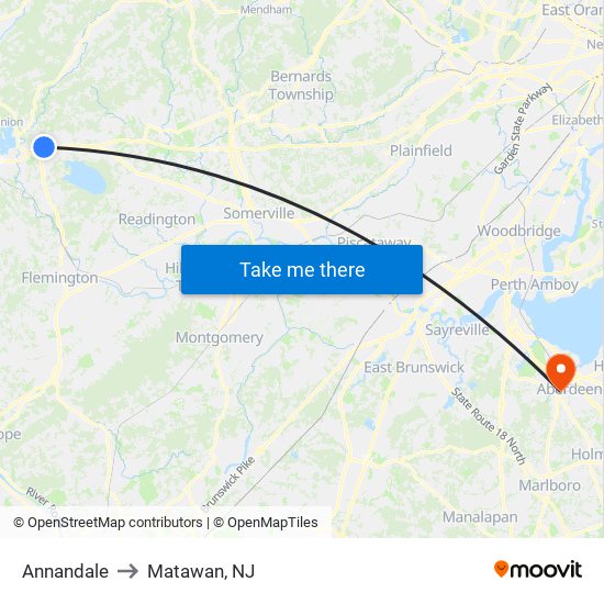 Annandale to Matawan, NJ map