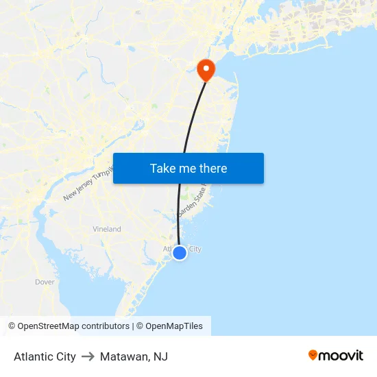 Atlantic City to Matawan, NJ map