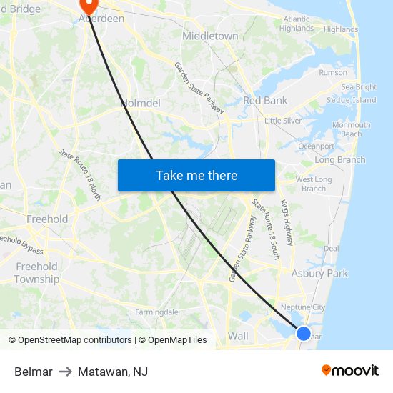 Belmar to Matawan, NJ map