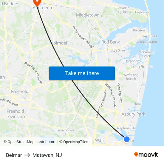 Belmar to Matawan, NJ map