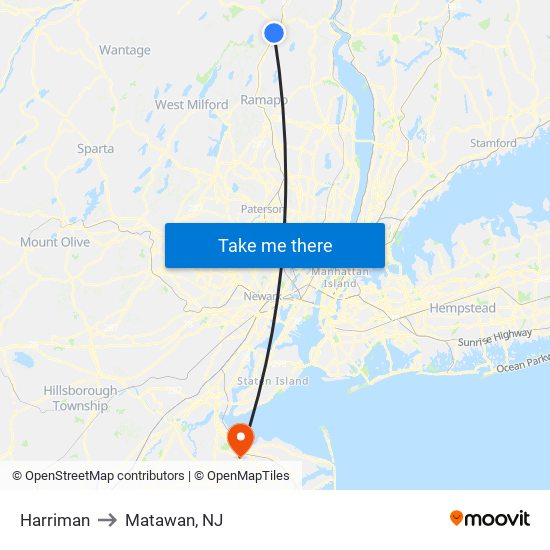 Harriman to Matawan, NJ map