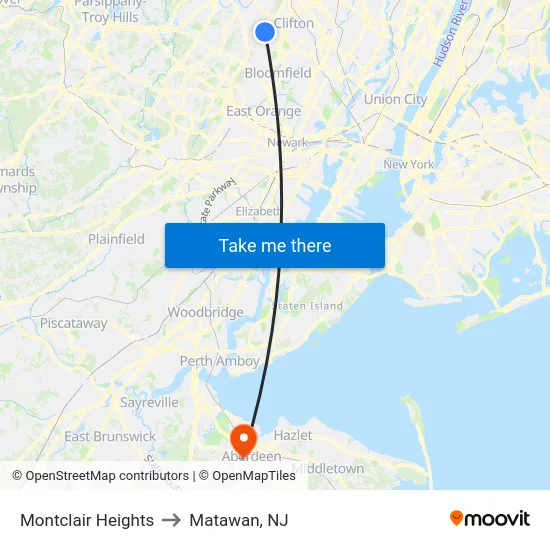 Montclair Heights to Matawan, NJ map