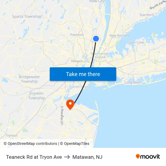 Teaneck Rd at Tryon Ave to Matawan, NJ map
