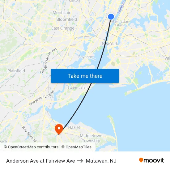 Anderson Ave at Fairview Ave to Matawan, NJ map