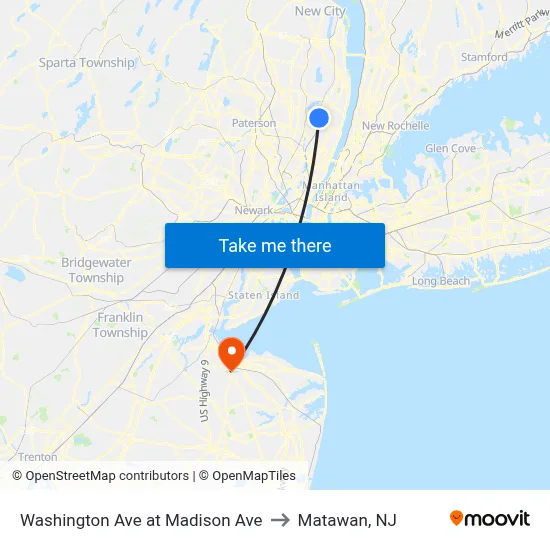 Washington Ave at Madison Ave to Matawan, NJ map