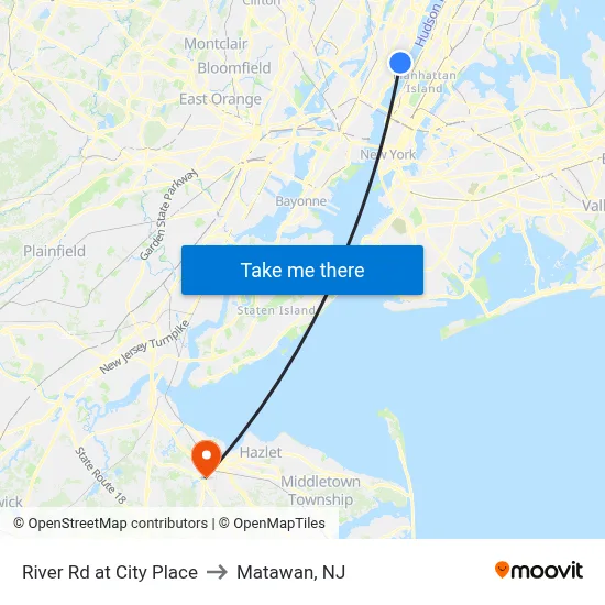 River Rd at City Place to Matawan, NJ map