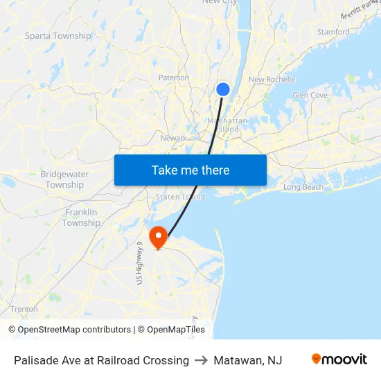 Palisade Ave at Railroad Crossing to Matawan, NJ map