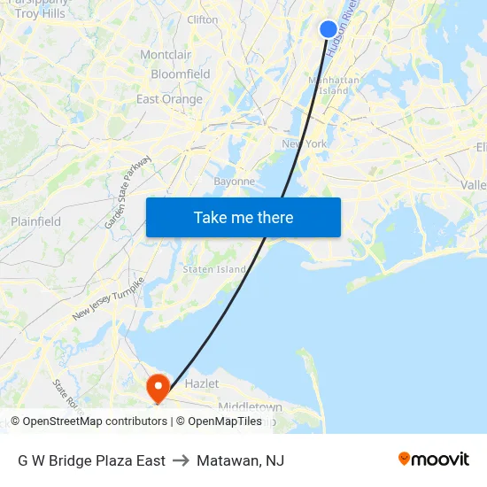 G W Bridge Plaza East to Matawan, NJ map