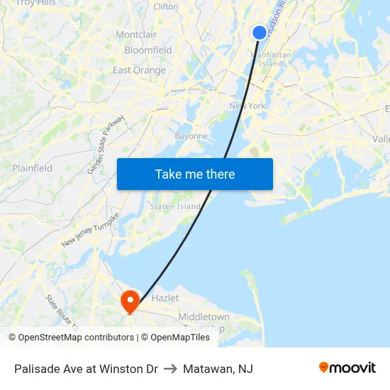 Palisade Ave at Winston Dr to Matawan, NJ map